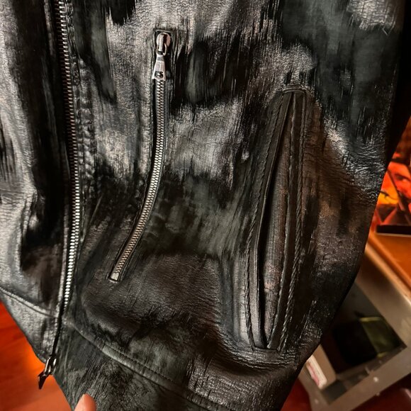 $2698 JOHN VARVATOS Limited Edition Scored Leather with Python Foil Jacket sz50 - Picture 5 of 14